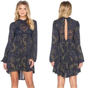 NWT Free People Sweet Thing Tunic Dress Blue Floral Print Long Sleeve Sz S $128